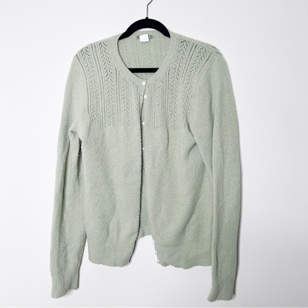VTG J. Crew Green Wool Knit Cardigan Y2K CottageCore